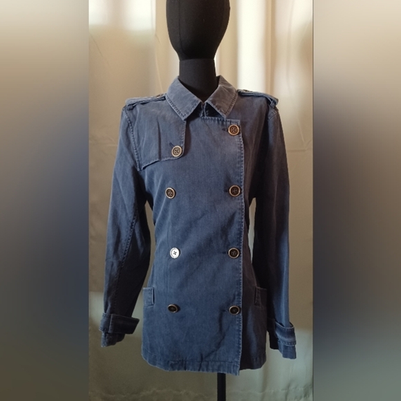 An Old Navy Women's Double-Breasted Denim Trench Coat Peacoat - Picture 1 of 14